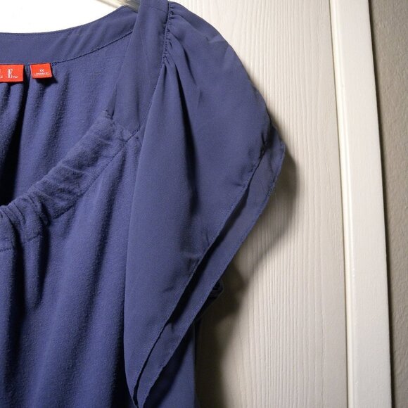 Elle Ruffle Short Ruffle Sleeve Top: Blue: Size: 1X - Picture 4 of 11